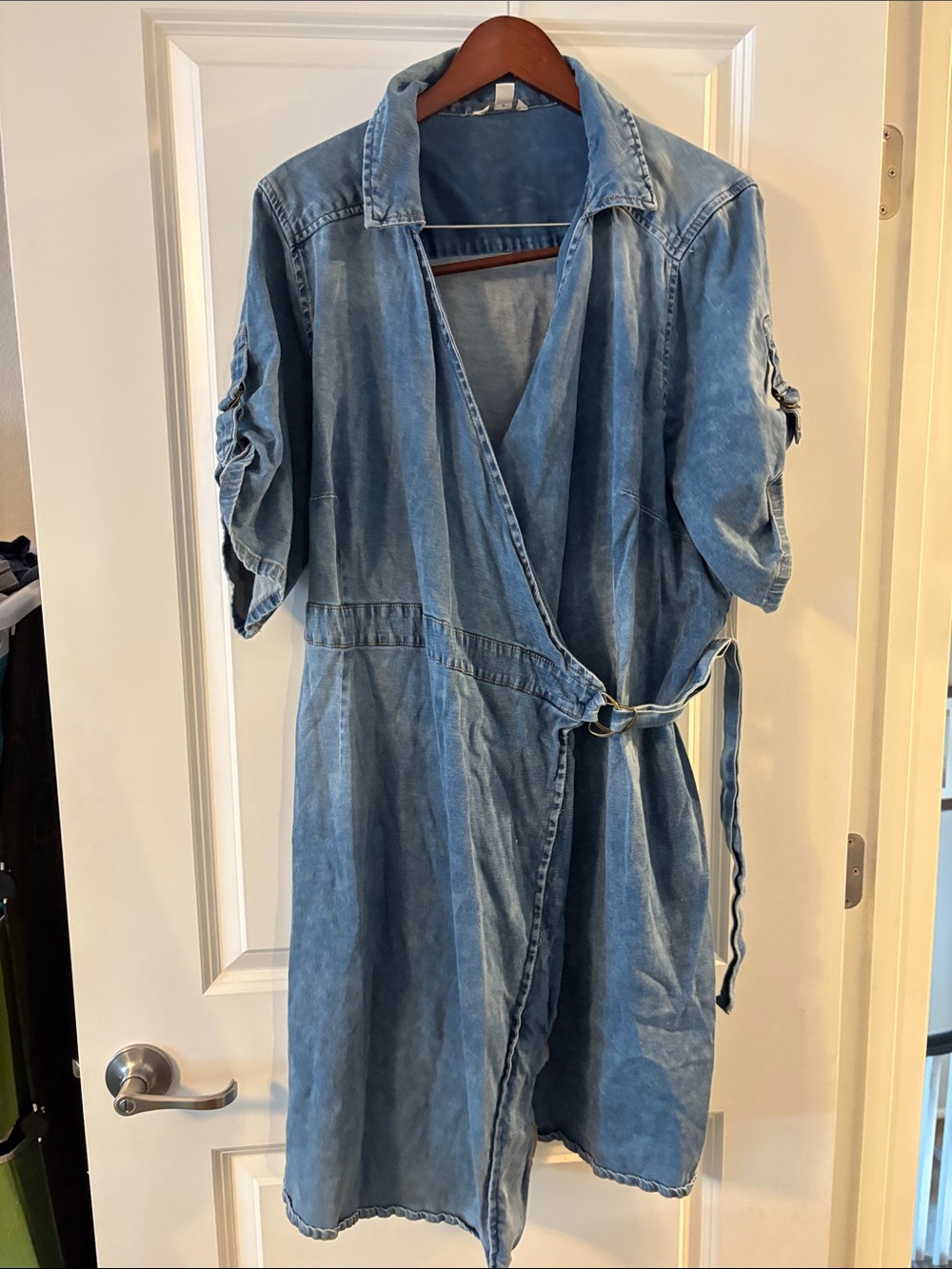 Cato Light Blue Denim Midi Wrap Dress